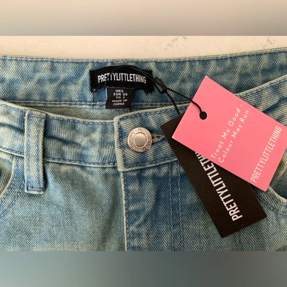 PrettyLittleThing Vintage Mid Wash Split Front Drapey Denim Maxi NWT - 2 - Picture 3 of 8